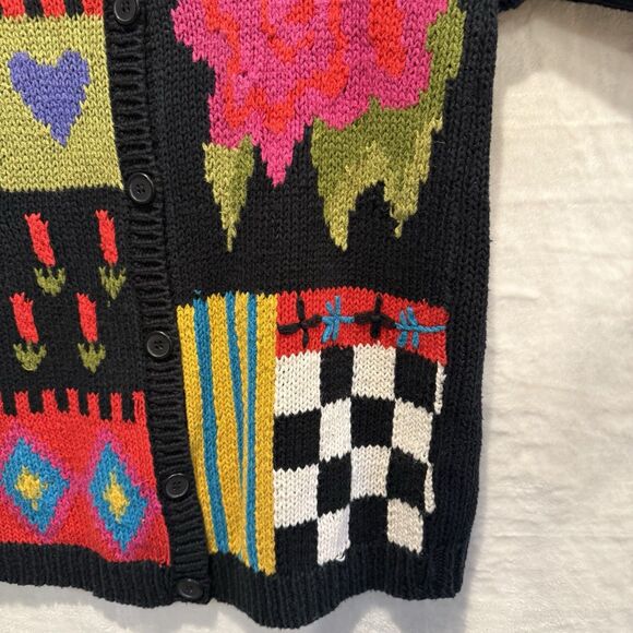 VTG 90s Cardigan Sweater JP Williams Wearable Art Patchwork Artsy Bright Funky L - Picture 11 of 12